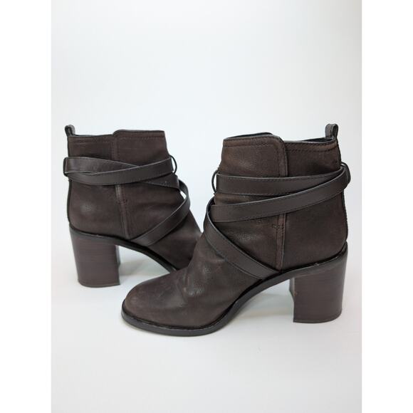 Tory Burch Women’s Size 10 Brown Leather Block Heeled Ankle Boots Booties Straps - Picture 9 of 13